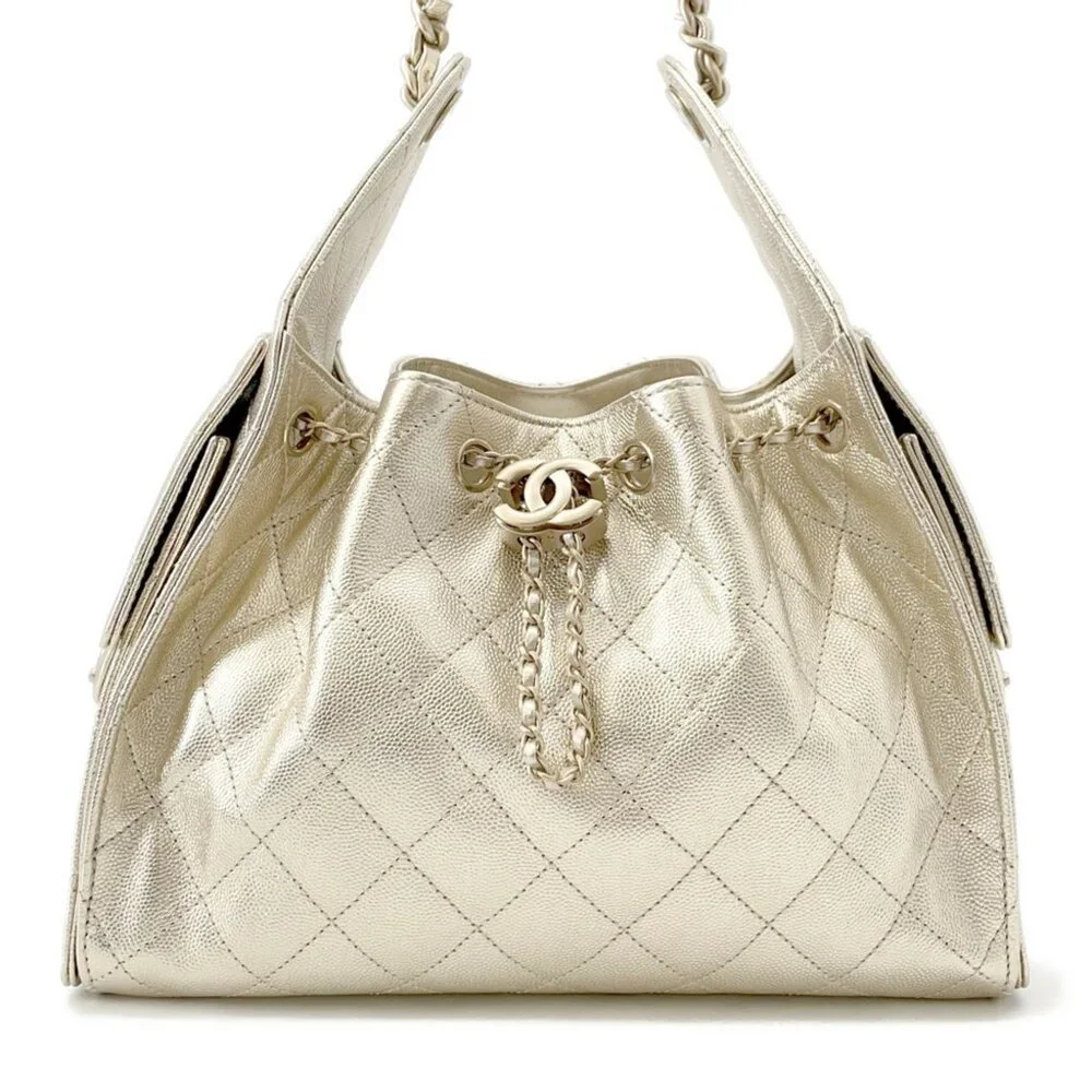 CHANEL Chain Coco Mark Matelasse Caviar Gold 25 Small AS5293 - COA Included - Picture 1 of 17